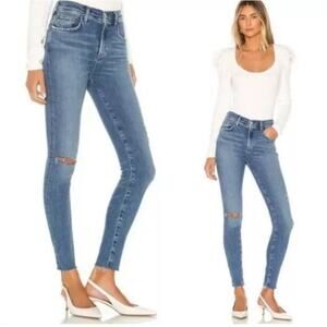 AGOLDE Sophie Crop Distressed Knee Y2K Light Wash High Rise Straight Leg Jean 28